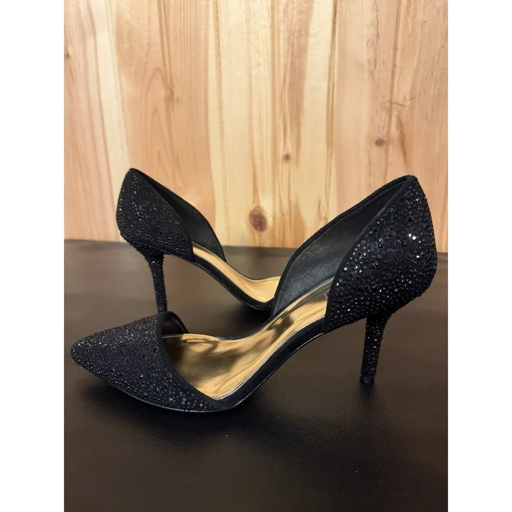 Coach Hollis Pumps Heels Size 9.5 Black Rhinestone Stiletto Pointed Toe 3.5 In